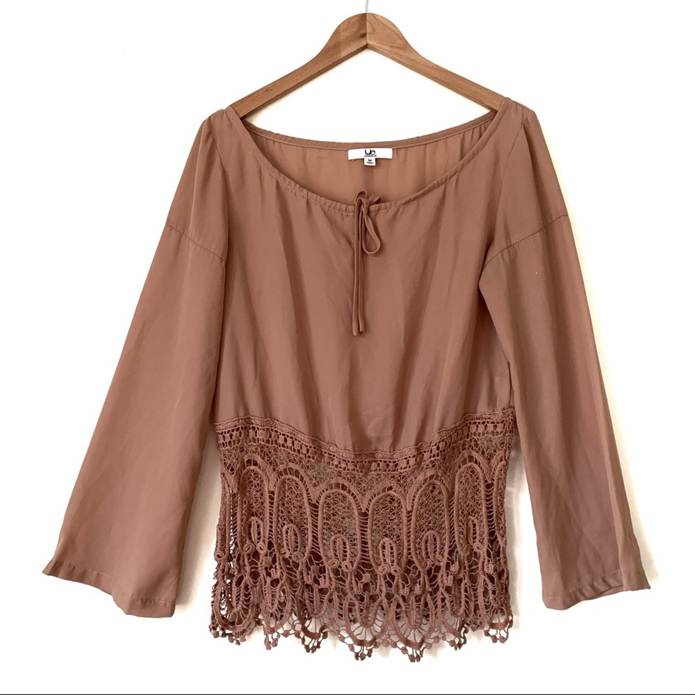 YA Los Angeles Boho Lace Crochet Bell Sleeves Top - Picture 1 of 7